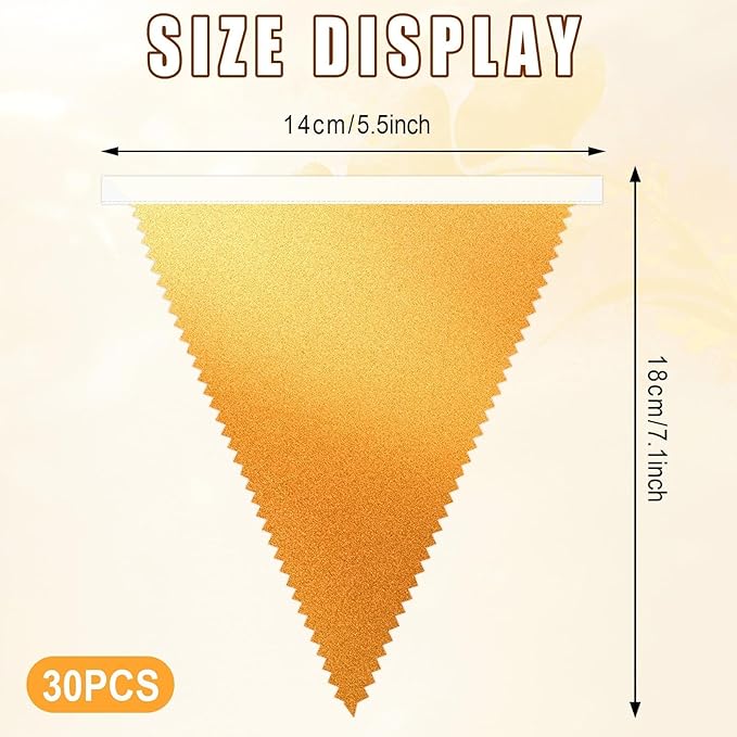 MARFOREVER 30 Pcs Fall Banner Decorations 28 Ft Orange Gold Brown Triangle Flag Fabric Bunting for Happy Fall Decor Thanksgiving Day Harvest Autumn Wedding Birthday Party Garden Outdoor Decoration