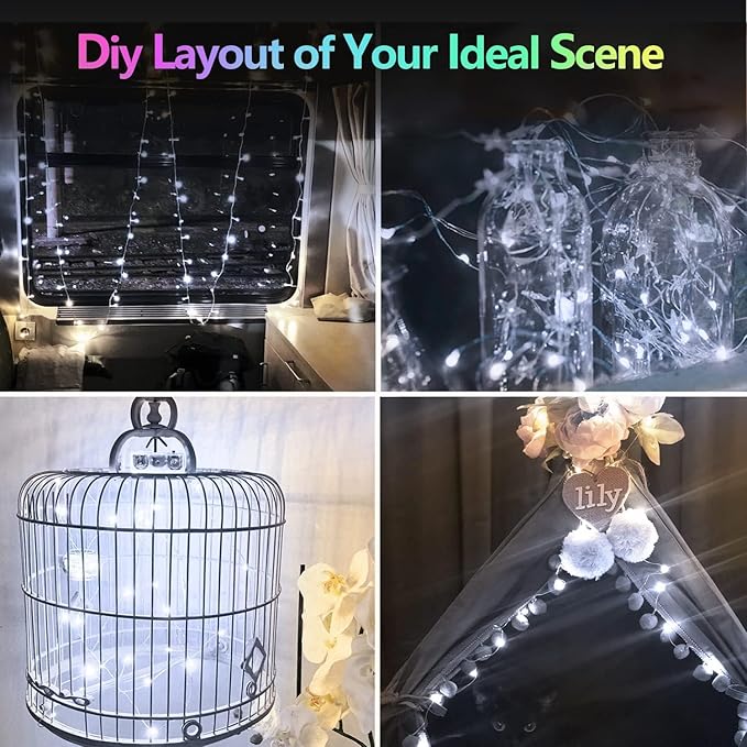 3 Pack 60LED Battery Operated Fairy Lights with Remote, 8 Modes LED String Lights with Timer, Dimmable, Memory Function, Waterproof Twinkle Fairy Lights for Outdoor Indoor Christmas Decor(Cool White)