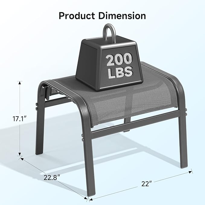 Outdoor Ottoman Set of 2, All Weather Outdoor Foot Stool with Supportive Textliene and Metal Frame, Stackable Oversized Outdoor Foot Rest for Furniture Patio Garden Pool, Grey