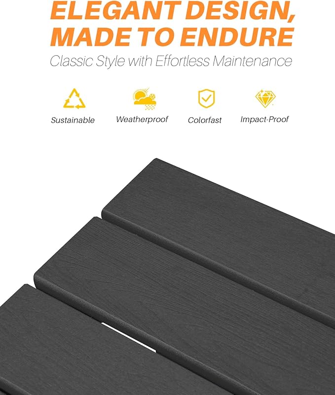 HDPE Outdoor Dining Table, 66.9” Rectangle Patio Dining Table for 6, All-Weather HDPE Outdoor Table with 2.2” Umbrella Hole, HDPE Patio Furniture for Deck, Backyard, Garden, Pool, Obsidian