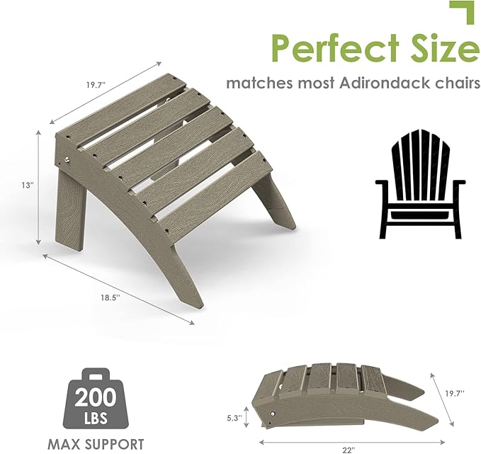 GREENVINES Adirondack-Ottoman | Wood Grain | Set of 4 | HDPE Plastic | Outdoor Footrest | All Weather | Foot Rest | Foot Stool | Desert Brown | for Adirondack Chair