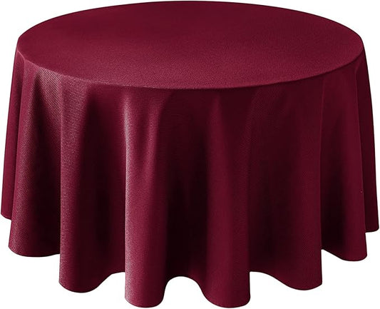 Biscaynebay Textured Fabric Round Christmas Table Cloths 108", Burgundy Water Resistant Washable Folding Table Covers for Dining, Kitchen, Wedding, Parties Machine Washable