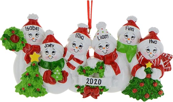 3D Snowman Family of 6 Ornament 2025 Personalized Family Christmas Ornaments 2025 | Snow People Personalized Tree Ornaments for Grandchildren, Siblings & Grandkids of Six Ornament Snowmen Small Tree
