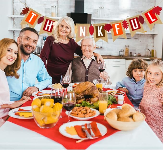 Thankful Burlap Banner Fall Autumn Maple Leaves Rustic Burlap Harvest Banner Mantel Fireplace Wall Hanging for Home Office School Party Decor Thanksgiving Decoration