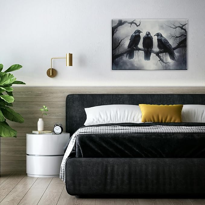 OAAPITI Halloween Wall Art Black Raven Art Poster Night Forest Landscape Pictures Print Scary Weird Black Crow Living Room Home Bedroom Decor(Artwork-5,20"x30")