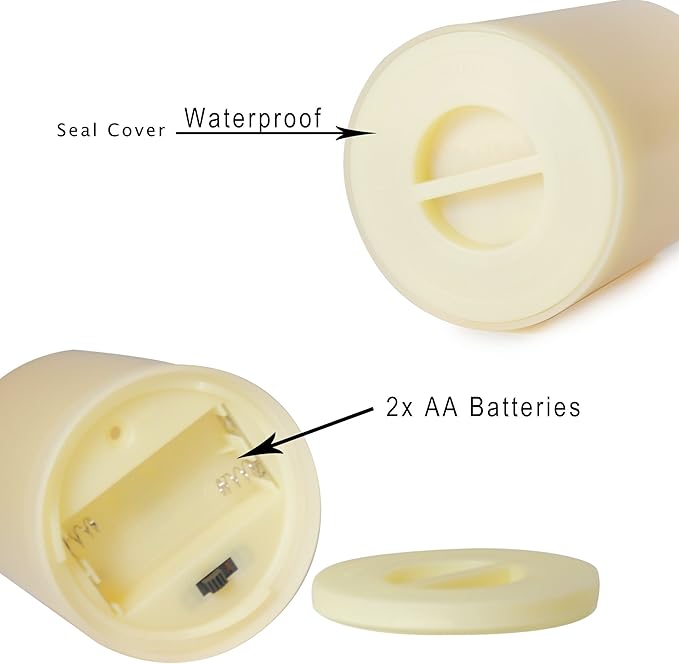 CANDLE CHOICE Waterproof Outdoor Battery Operated Flameless Pillar Candle with Timer Realistic Flickering Plastic Fake Electric LED Light for Lantern Garden Wedding Christmas Decorations 3x4 Inches