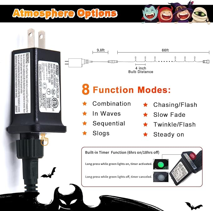 JMEXSUSS 200 LED Orange Halloween Lights Outdoor, 66ft Connectable Halloween String Lights Plug in, 8 Modes Orange Light for Tree Outside Indoor Xmas Party Garden Fence Patio Porch Decor