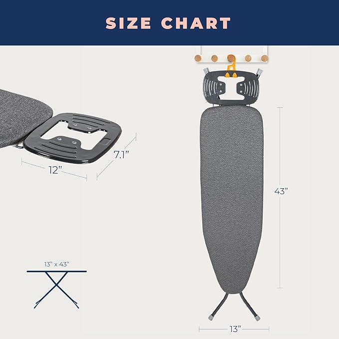 Ironing Board with Iron Rest, Iron Board with 3 Layers Extra Thick Cover, Compact and Space Saver Foldable Ironing Board, Adjustable Height, Easy Storage with Smart Hanger and Lightweight Design