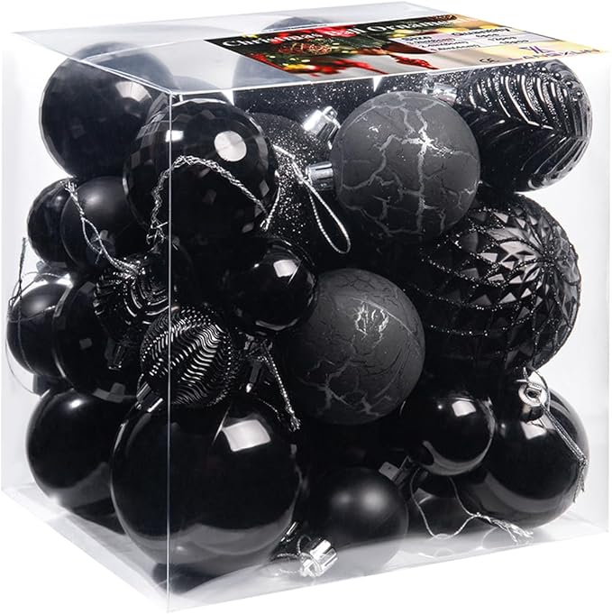 LANGXUN 36pcs Black Christmas Tree Decorations Balls, Bolas De Navidad, 2025 Christmas Decor, Indoor Outdoor Shatterproof Christmas Ornaments, Xmars Party Wedding Suppiles