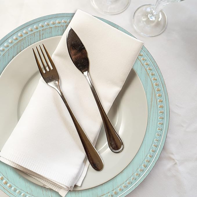 13" Vintage Charger Plates, Beaded Chargers for Dinner Plates Set of 6, Reusable Decorative Charger Plate Set Bulk Wedding, Turquoise