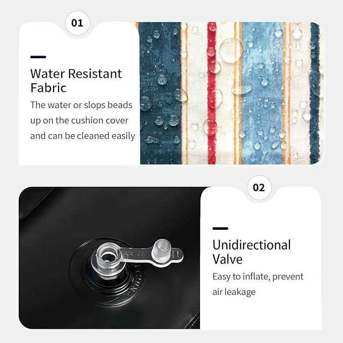 Inflatable Ottoman Stool D21 xH9 for Outdoor/Indoor Use, Water Repellent Patio Foot Rest Stool with Portable Handle,Round Pouf Ottoman Suitable for Garden,Deck and Camping - Stripe Red Blue