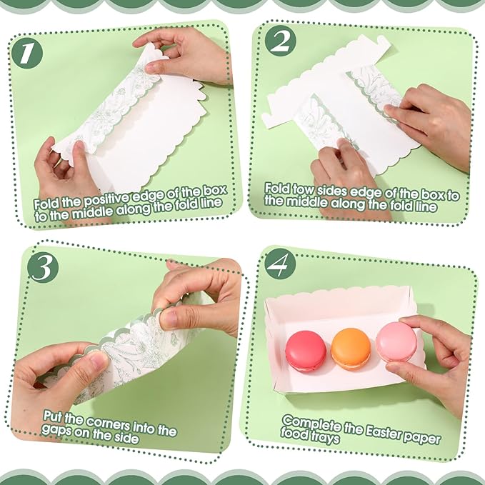 48 Pcs Sage Green Floral Paper Food Trays Vintage Flower Nacho Boat Trays Disposable Snack Holder for Spring Birthday Party Baby Shower Bridal Wedding Supplies