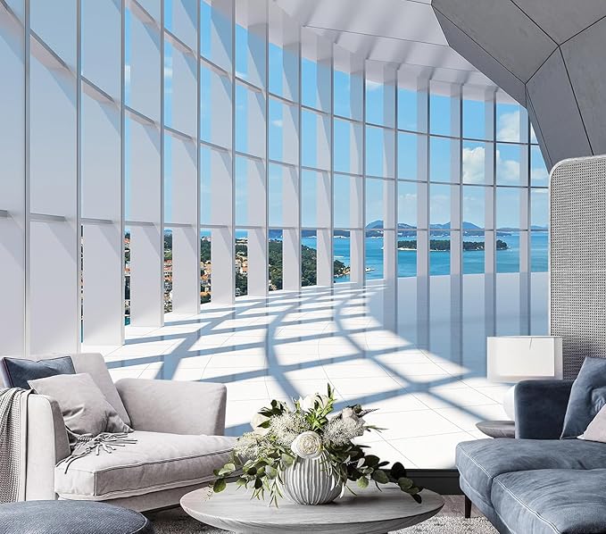 AFZEVEB-3D Blue Seascape Wallpaper Space Wall murals for Bedroom 159"x107" (Not Peel and Stick)