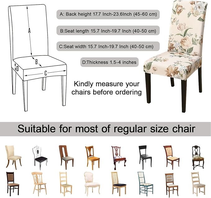 JQinHome Pattern Chair Covers for Dining Room Set of 4, High Stretch Removable Washable Parsons Chair Slipcover for Home Party Hotel Wedding Ceremony (Peony Flower,4PCS)