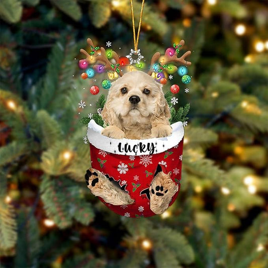 Cream Cocker Spaniel Dog Christmas Ornament, Cream Cocker Spaniel in Snow Pocket Christmas Tree Ornament, Dog Lovers Gift Idea Xmas Decor, Christmas Decorations for Tree, Ornament Gift for Dog Lovers