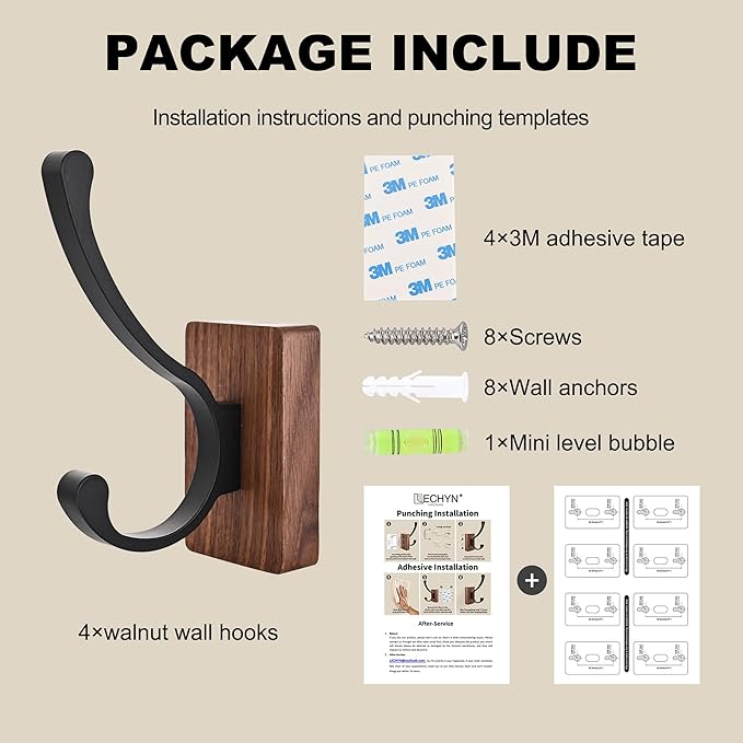 8 Pack Wooden Wall Hooks for Hanging, Adhesive Mounted & Wall Mounted Nature Wood Coat Hooks for Towel Clothes Blanket Hat Backpack Robe Nursery Door Board Entryway Key Holder