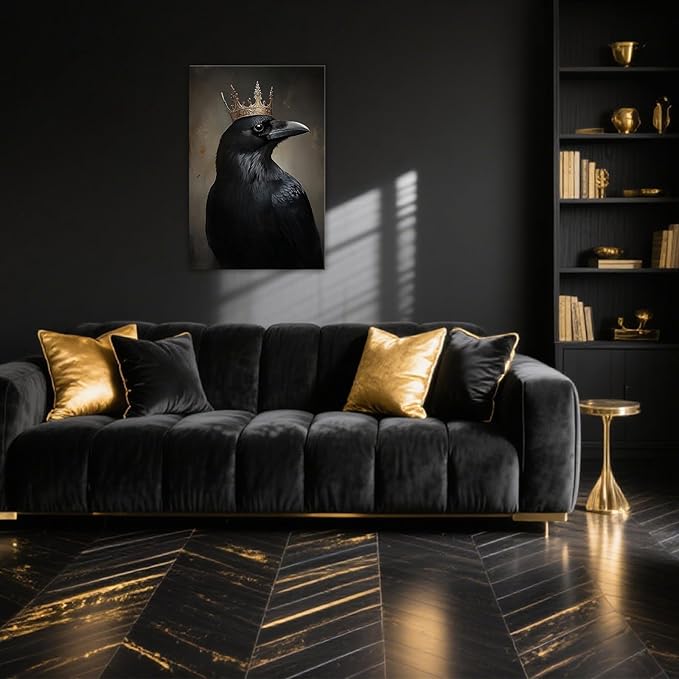 OAAPITI Raven King Wall Art Mysterious Black Bird Painting Dark Gothic Animal Canvas Print for Living Room Bedroom Home Office Inspirational Decor(Artwork-8,16"x24")