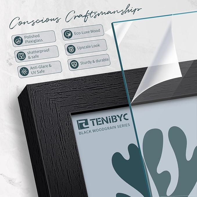 18x24 Poster Frame 3 Pack - Black Woodgrain, Solid Wood Gallery Picture Frame - Wall Hanging