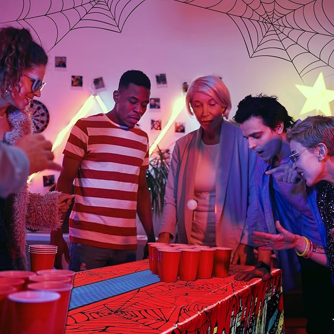 Oudain 5 Pcs Spider Tablecloth 108 x 54 in Red and Blue Plastic Disposable Table Covers City Web Theme Birthday Party Decorations Large Table Cloths for Party Indoor Outdoor (Classic)