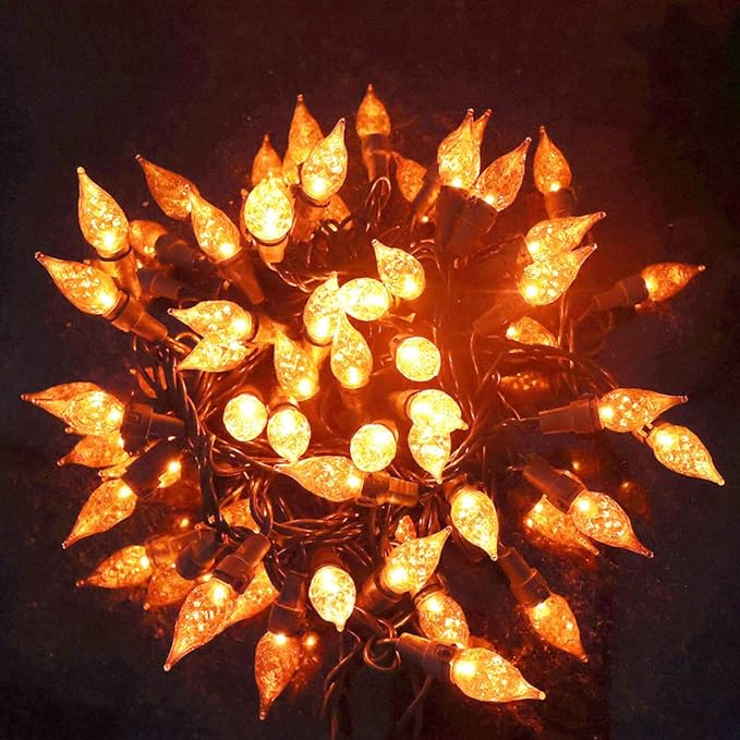 Orange Halloween Lights 70 LED C5 Christmas Lights for Indoor and Outdoor use, Plug -in String Lights for Thanksgiving Yard Xmas Tree Carnival Halloween Decor