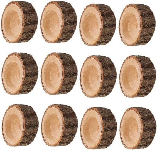 Set of 12 Wooden Tea Light Candle Holders, Personalized Natural Wooden Votive Vintage Tea Light Candle Holders for Rustic Centerpieces for Dining Table Wedding Party (2.36" W*0.98" H)