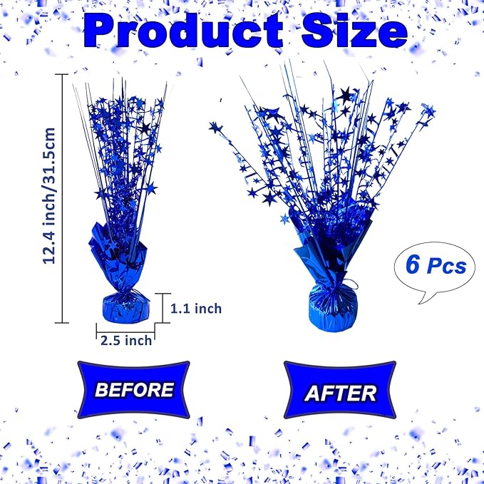 6 Pack Metallic Foil Spray Centerpiece Star Table Decoration Burst Table Centerpieces for Birthday Wedding Anniversary Graduation Holiday Party Supplies Decor, Blue