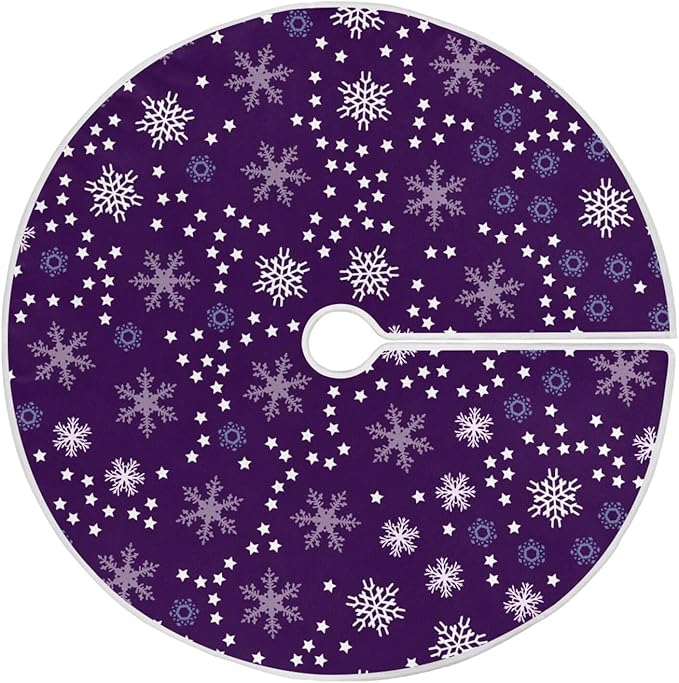 Christmas Purple Snowflakes Tree Skirt, Seasonal Tree Mat Holiday Party Supplies Ornaments Indoor Outdoor Decorations for Tabletop Trees 47.2 Inches