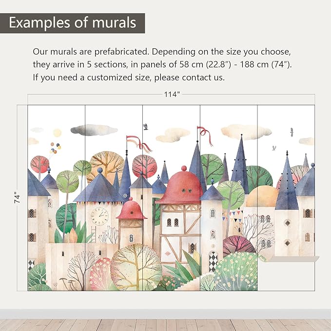 AFZEVEB-Cartoon Watercolor House Nursery Wallpaper Wall murals for Kids Room 114"x74" (Not Peel and Stick)