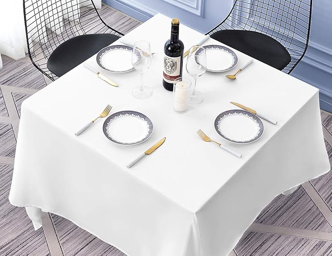 Surmente Square Tablecloth for Square or Round Tables 100% Polyester 85x85 Inch Table Cloth for Weddings, Banquets, or Restaurants (White)