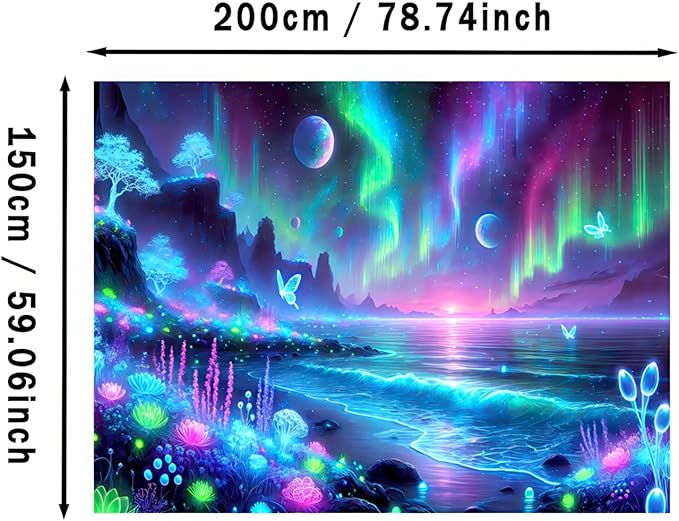 BlissYard Blacklight Fantasy Forest Tapestry UV Reactive Moon Tapestry Floral Plant Jungle TapestryButterfly Galaxy Space Tapestry Nature Landscape Wall Hanging for Bedroom Living Room 51" X 78"