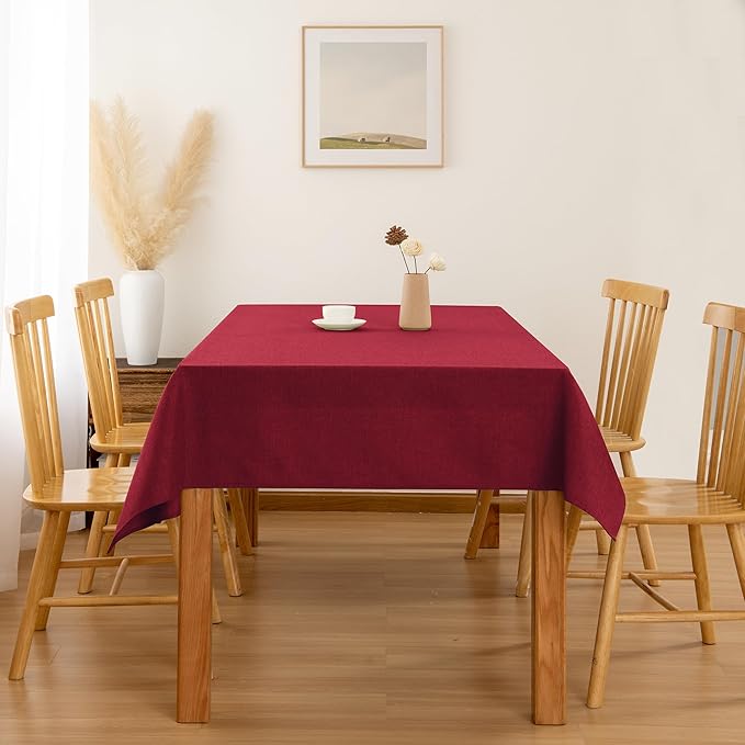 Hiasan 2 Pack Faux Linen Rectangle Tablecloth - Wrinkle and Stain Resistant Washable Table Cloth for Kitchen Dining Room Holiday Table Cover for Party Dinner, Red, 54 x 120 Inch