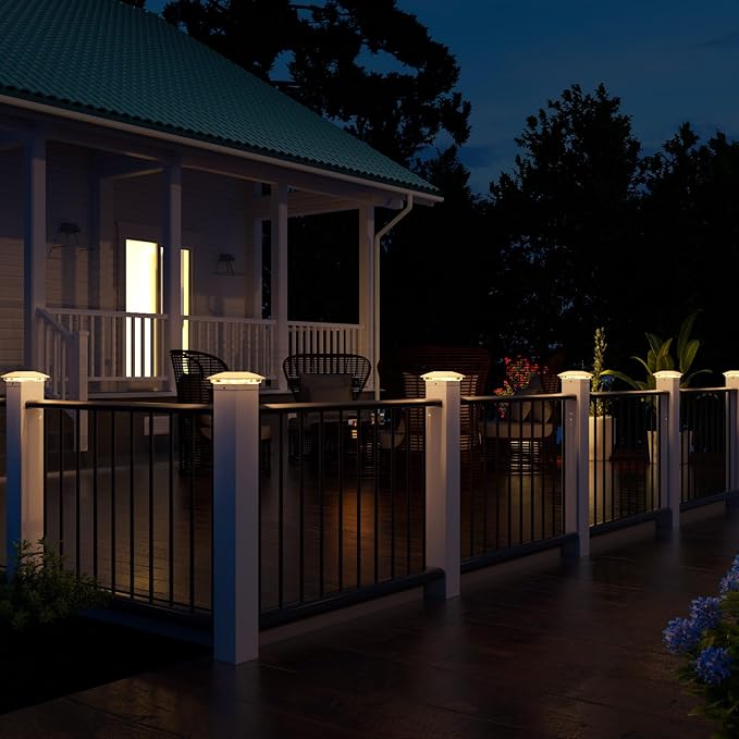 VOLISUN Solar Post Cap Light Outdoor Waterproof 4pack,Solar Fence - Post Lights for 4x4 5x5 6x6 Wooden/Vinyl Post,White Deck Cap Light Solar Powered with Warm White for Garden/Patio/Porch