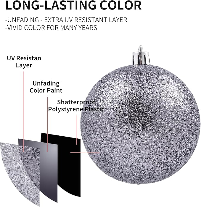 LANGXUN 36pcs Gery Christmas Tree Decorations Balls, Bolas De Navidad, 2025 Christmas Decor, Indoor Outdoor Shatterproof Christmas Ornaments, Xmars Party Wedding Suppiles