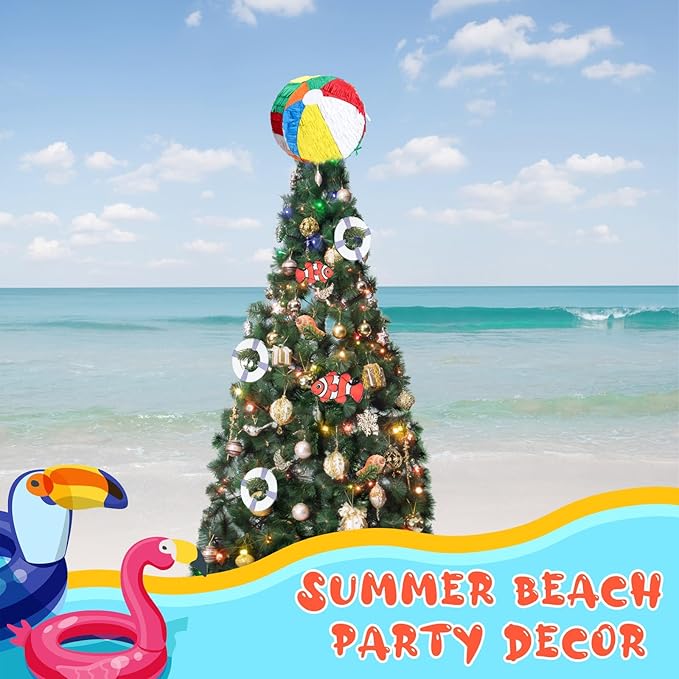 Retisee 7.8'' Summer Beach Ball Tree Topper Hawaiian Party Decoration Summer Tree Ornaments Pool Party Supplies for Home Indoor Holiday Outdoor Beach Decor
