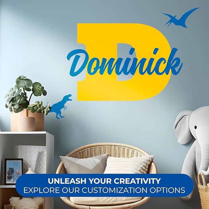 CRYPTONITE Multiple Font Personalized Name & Initial Vinyl Wall Decals I Nursery Wall Decal for Baby Boy & Girl Decoration I Stickers for Kids I Multi-Size with Glitter Optional