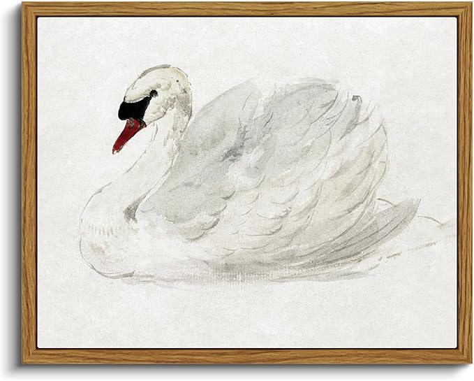 VIYYIEA Framed Canvas Wall Art, White Swan Wall Art for Living Room, Vintage Animal Oil Painting Picture, Aesthetic Home Decor, Bathroom Wall Decor -【Swan】-(10L x 8W)