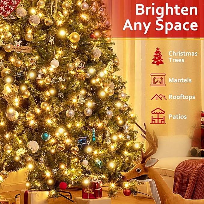 One Strand 170FT 500 LED String Lights Outdoor Indoor,Warm White Christmas Light Green Wire, Non Connectable Plug in Christmas Tree Lights for Big Space Home Decor