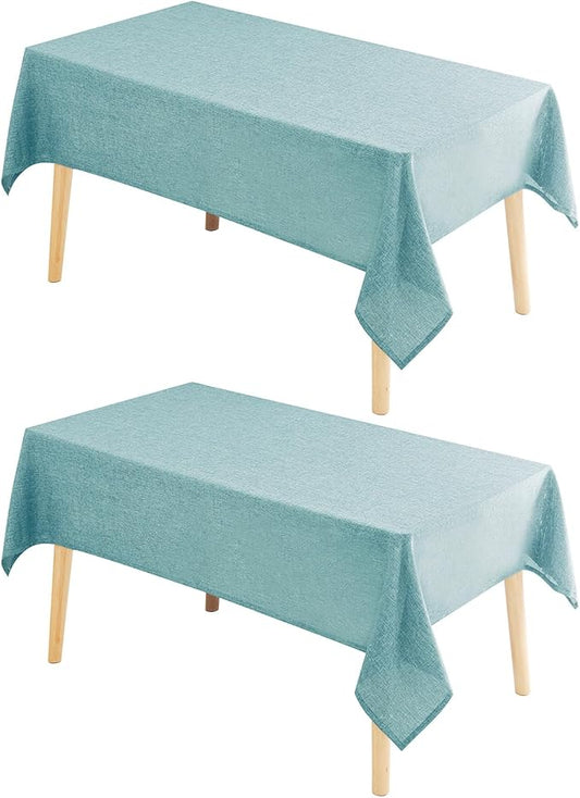 Hiasan 2 Pack Faux Linen Rectangle Tablecloth - Wrinkle and Stain Resistant Washable Table Cloth for Kitchen Dining Room Holiday Table Cover for Party Dinner, Aqua, 90 x 132 Inch