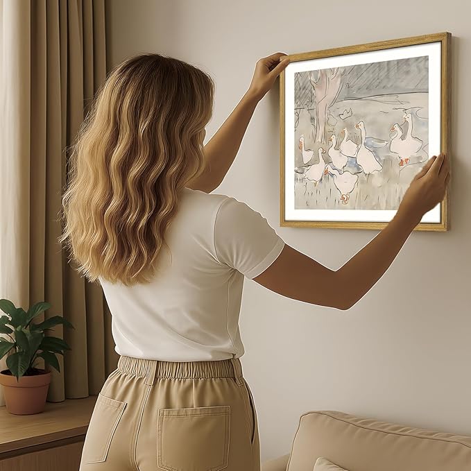 Vintage Framed Goose Wall Art Watercolor Print, Rustic Farm Duck Decor Canvas Painting, Minimalist Pastoral Poster Picture, Country Cottage Wall Decor for Living Room Kitchen Bathroom Bedroom 16x24 in