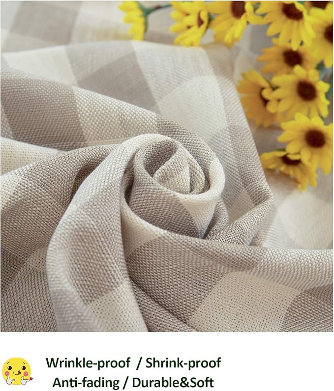 Rustic Checkered Tablecloth, Cotton Gingham Rectangle Table Cloths for Kitchen Dining Restaurant Farmhouse Thanksgiving Christmas Decor (55x84”,Gray Khaki)