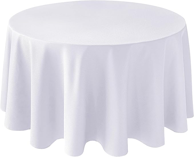 Biscaynebay Textured Fabric Round Tablecloths 108", White Water Resistant Table Cloth Circle Folding Table Covers Linen for Dining, Kitchen, Wedding and Parties etc. Machine Washable