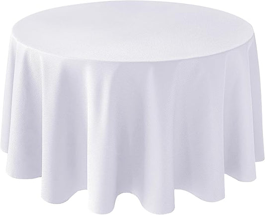 Biscaynebay Textured Fabric Round Tablecloths 108", White Water Resistant Table Cloth Circle Folding Table Covers Linen for Dining, Kitchen, Wedding and Parties etc. Machine Washable