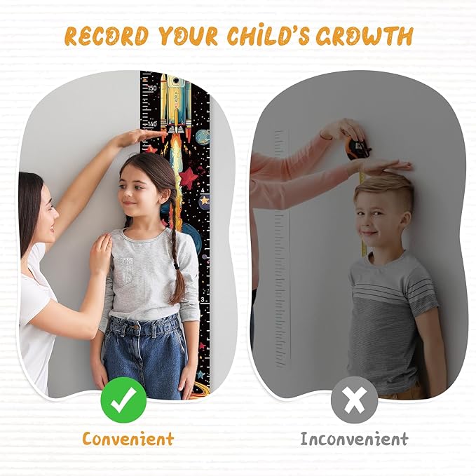 Personalized Name Growth Chart Wall Decor for Kids – Canvas Removable Height Chart Measuring Ruler 59" x 7.9" (Rocket)