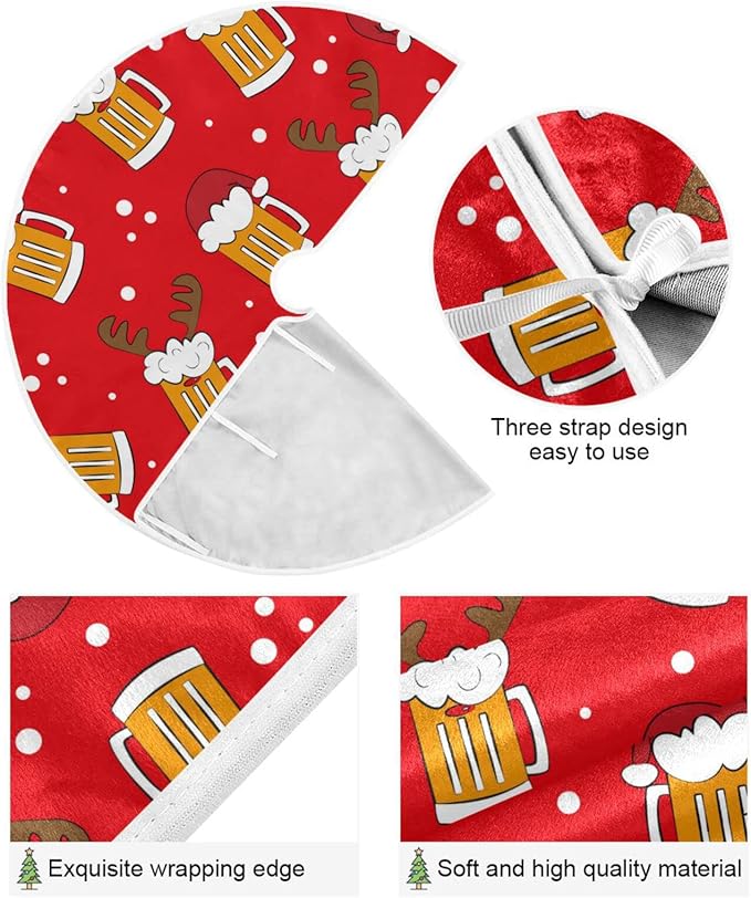 Christmas Funny Beer Tree Skirt, Seasonal Tree Mat Holiday Party Supplies Ornaments Indoor Outdoor Decorations for Tabletop Trees 35.4 Inches