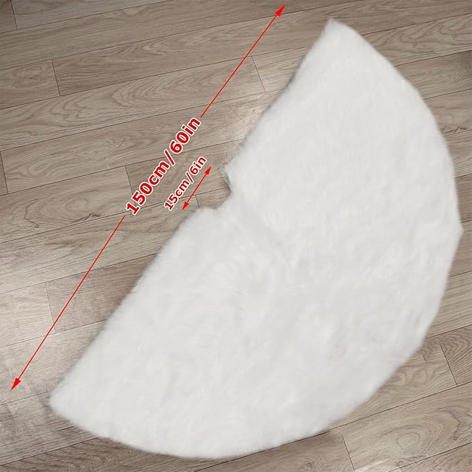 AerWo Christmas Tree 60 inches White Plush Skirt Decoration for Merry Christmas Party, High-End Soft Classic Fluffy Faux Fur Christmas Tree Skirt Decorations for Xmas Tree Decorations and Ornaments