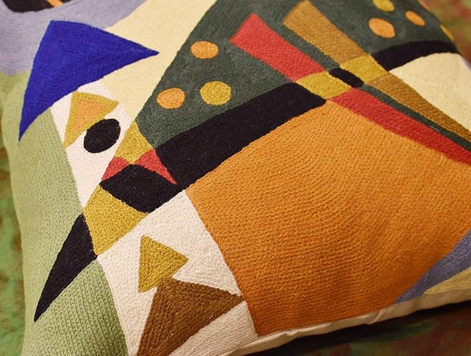 Kandinsky Modern Pillow Cover | Green Abstract Pillows | Modern Outdoor Pillows | Mid Century Chair Cushions | Handmade Wool Size 18x18