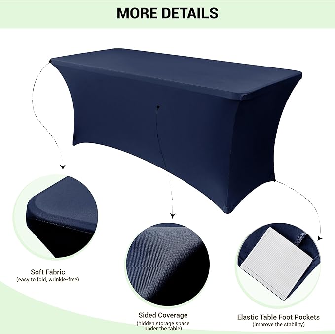 Obstal 6ft Stretch Spandex Table Cover - 4 Pack Universal Rectangular Fitted Tablecloth Protector for Wedding, Banquet and Party (Navy Blue, 72L x 30W x 30H Inches)