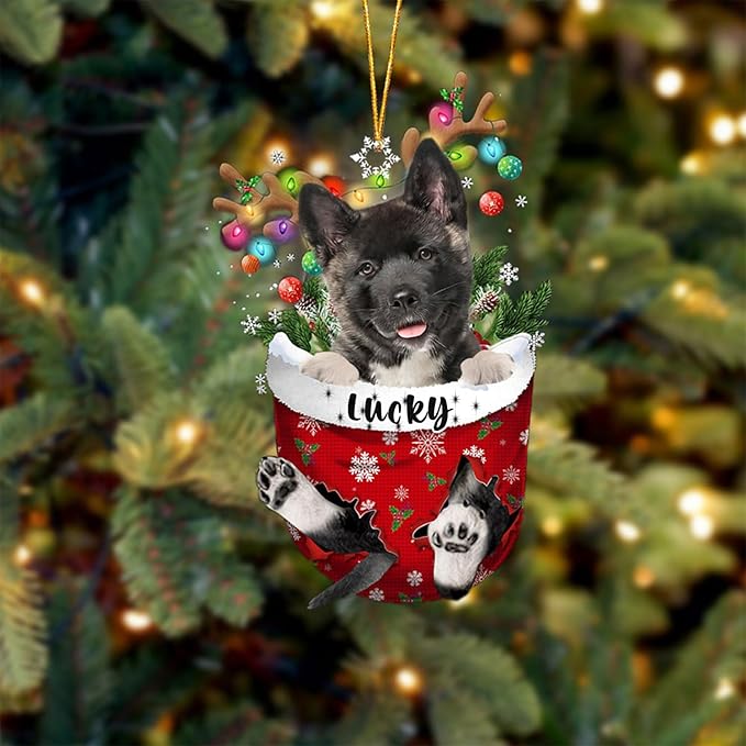 Akita Dog Christmas Ornament, Akita in Snow Pocket Christmas Tree Ornament, Dog Lovers Gift Idea Xmas Decor, Christmas Decorations for Tree, Christmas Ornament Gift for Dog Lovers