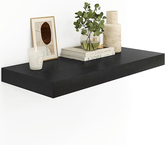 Heimlove Black Bathroom 12'' Deep Floating Shelves for Wall - Shelf Over Toilet Wall Mounted Farmhouse 24 inches,Rustic Wood Shelves Decor & Storage,Set of 1