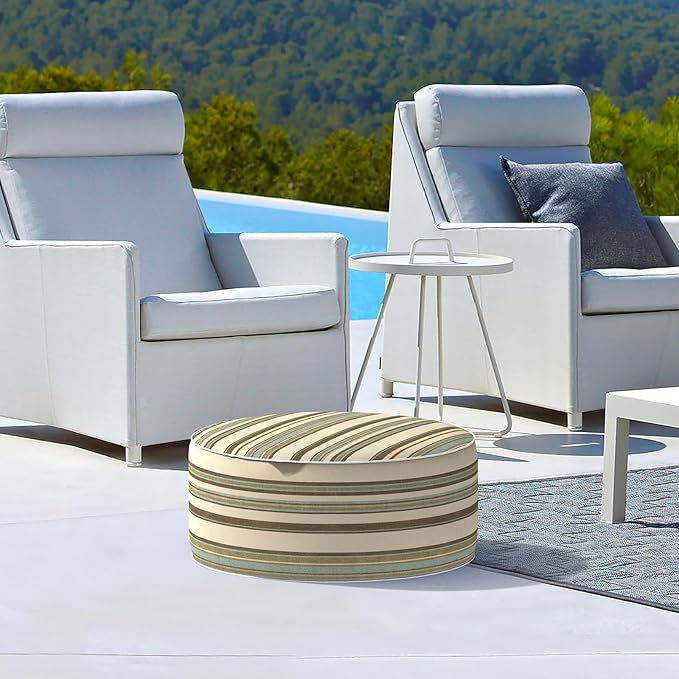 LVTXIII Inflatable Stool Ottoman Footrest with Handle, Decorative Fade-Resistant Foot Stool, Indoor or Outdoor Pouf for Home Garden and Camping Use, 21x21x9, Stripe Onyx